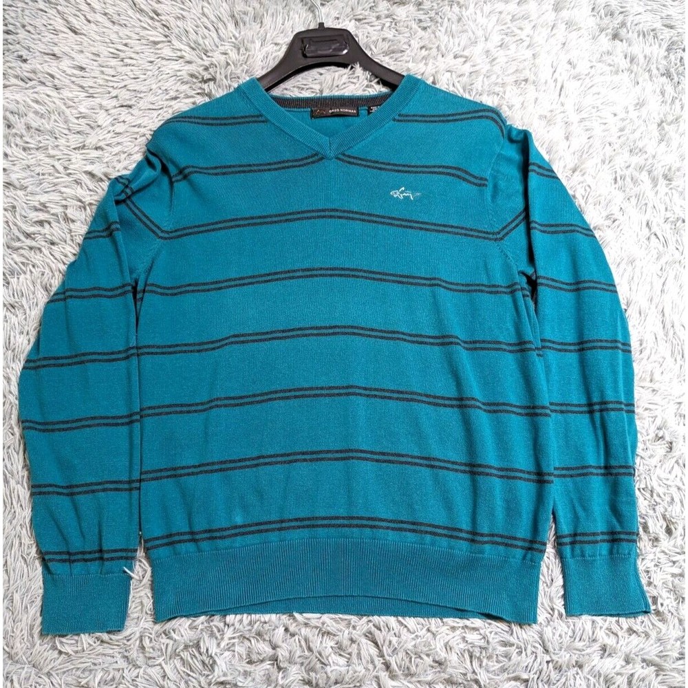 Greg Norman Golf Sweater Mens Medium Green 100% Cotton VNeck V-Neck Golfing